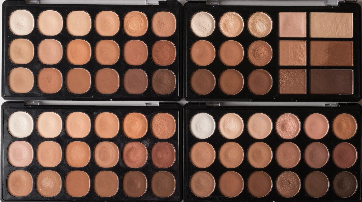 Professional theatrical makeup palette featuring multiple compartments with cream makeup