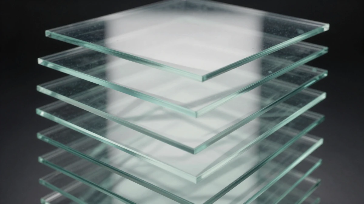 Abstract visualization of transparent glass or acrylic sheets layered in