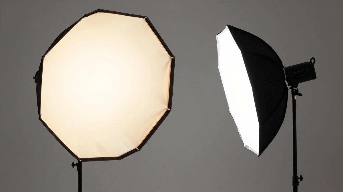 Professional portrait studio lighting setup showing large octagonal softbox key