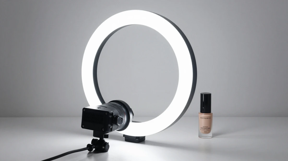 Tabletop product photography using a professional 18-inch ring light positioned