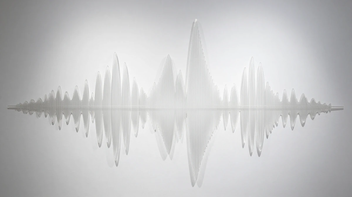 Abstract sculpture of frozen sound waves created from clear acrylic
