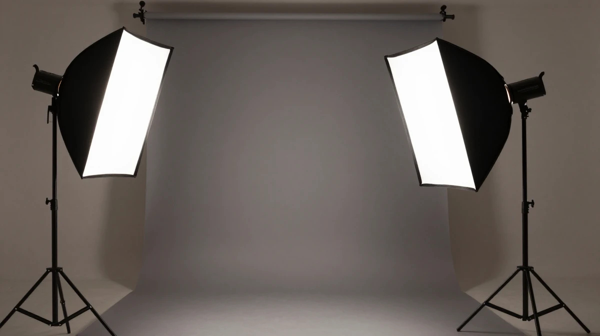 Professional headshot photography lighting setup in studio featuring three-point lighting