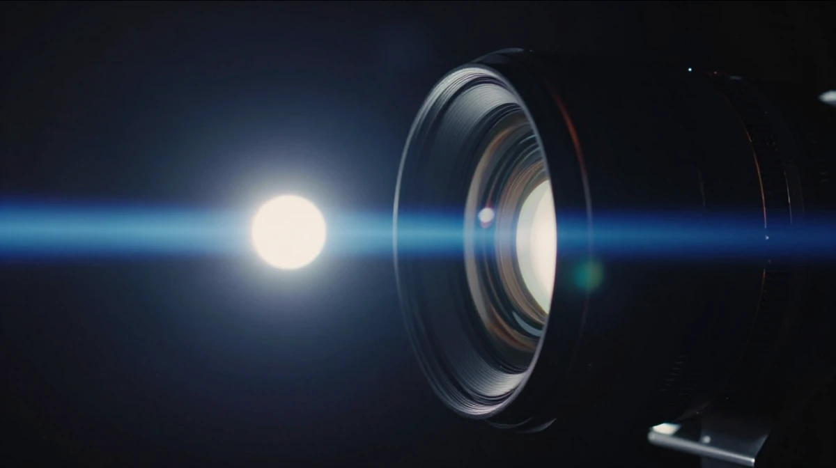 Anamorphic lens flare effect showing characteristic horizontal blue streaks and