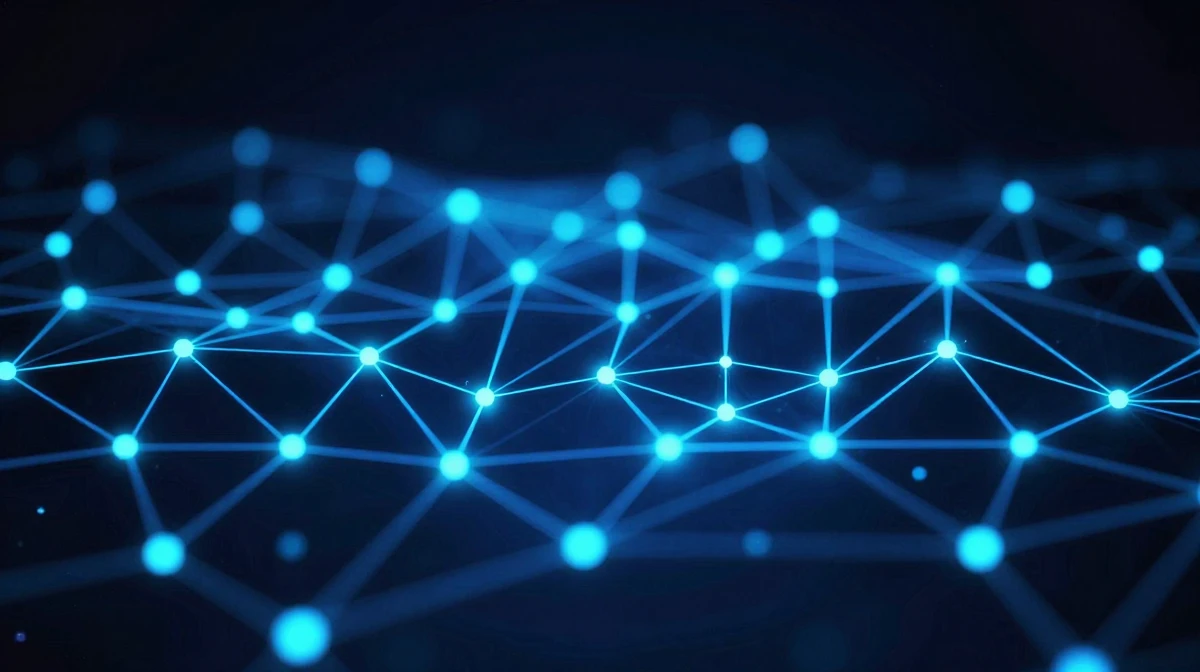 Abstract neural network visualization showing glowing nodes connected by luminous