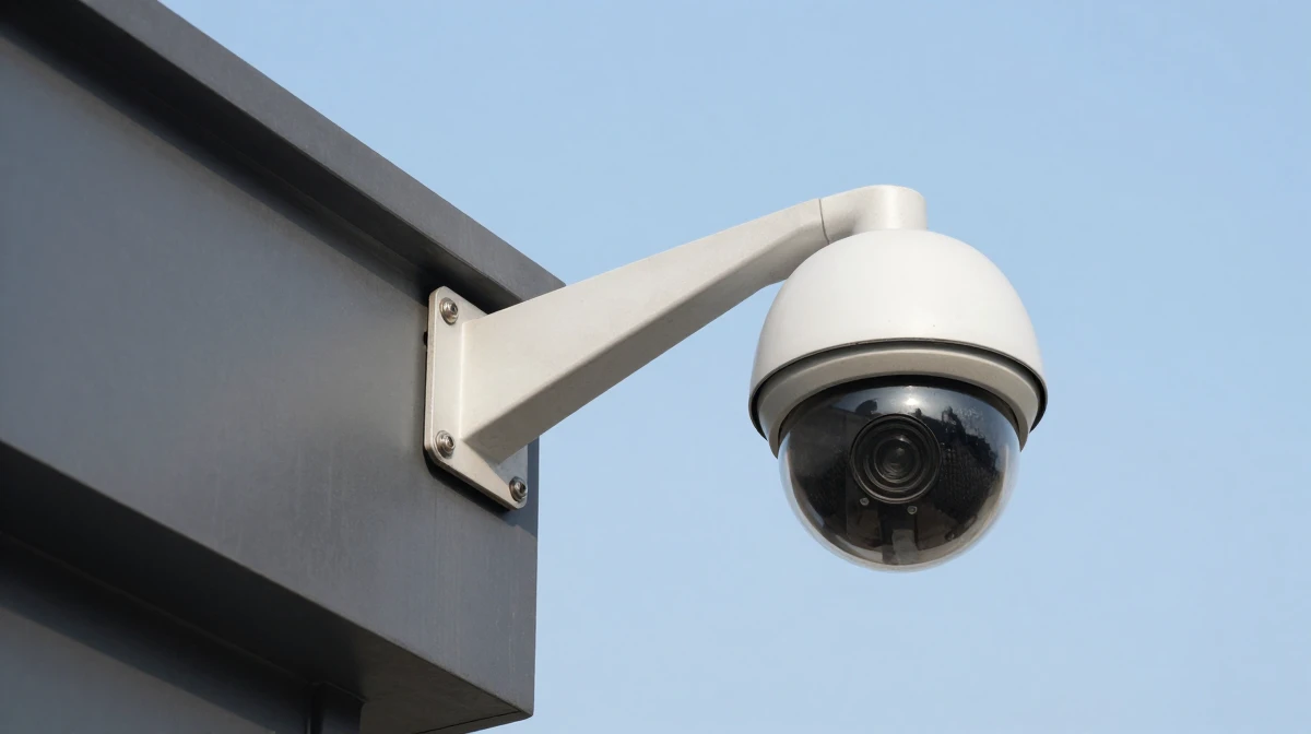 Modern security camera mounted on building corner