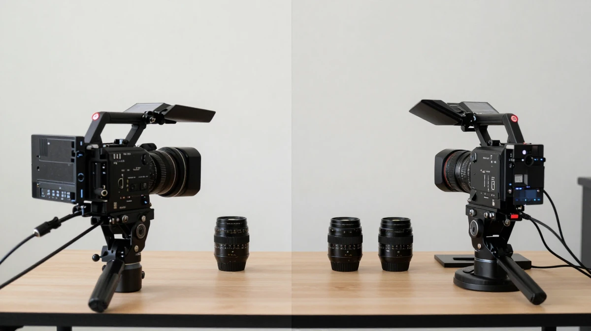 Split-screen production concept showing divided workspace - left side with