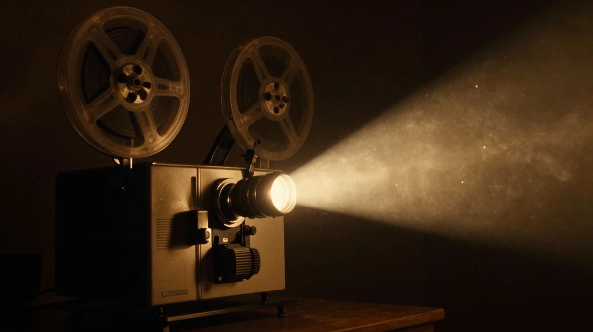 Classic vintage 8mm film projector with reels loaded
