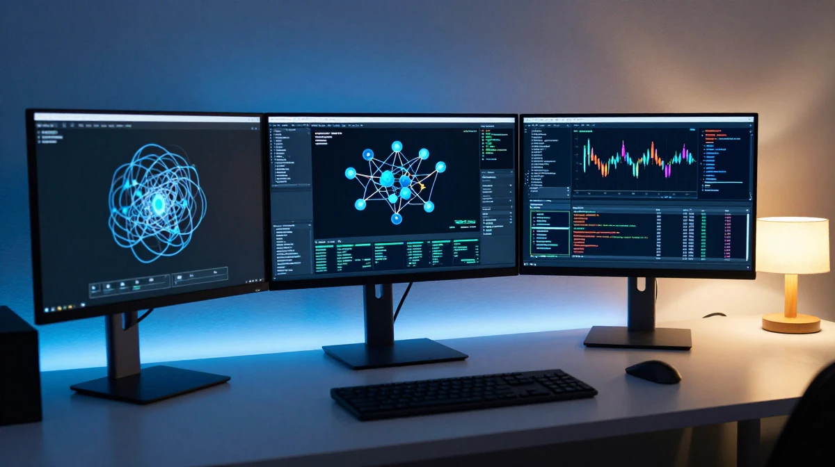 Modern machine learning workspace concept featuring a clean desk with