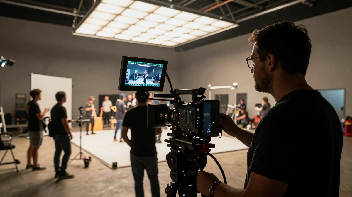 Professional film movie set showing directors monitor displays