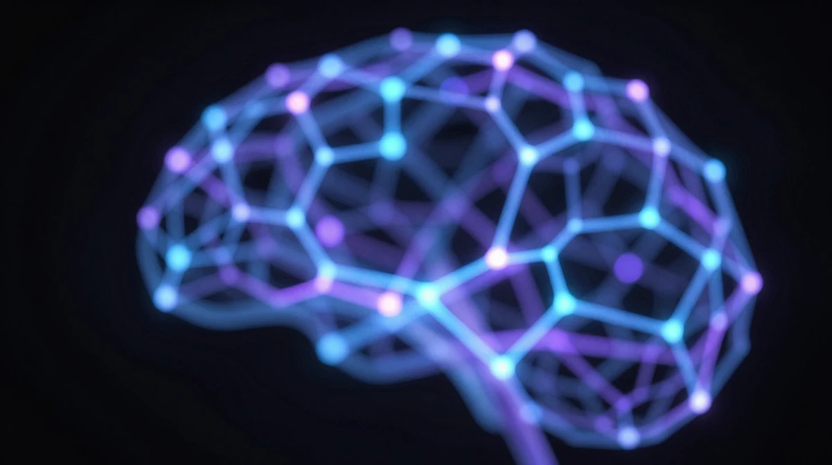 Abstract visualization of neural pathways showing glowing interconnected nodes and