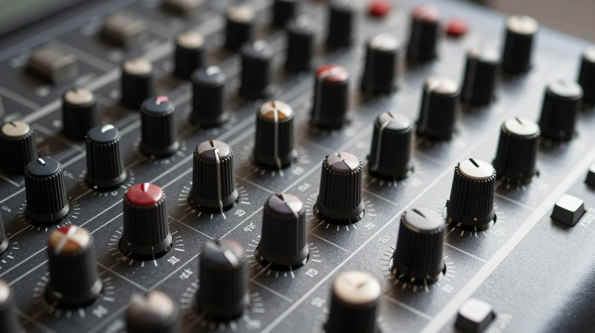 Professional audio equipment fine-tuning knobs on a high-end mixing console
