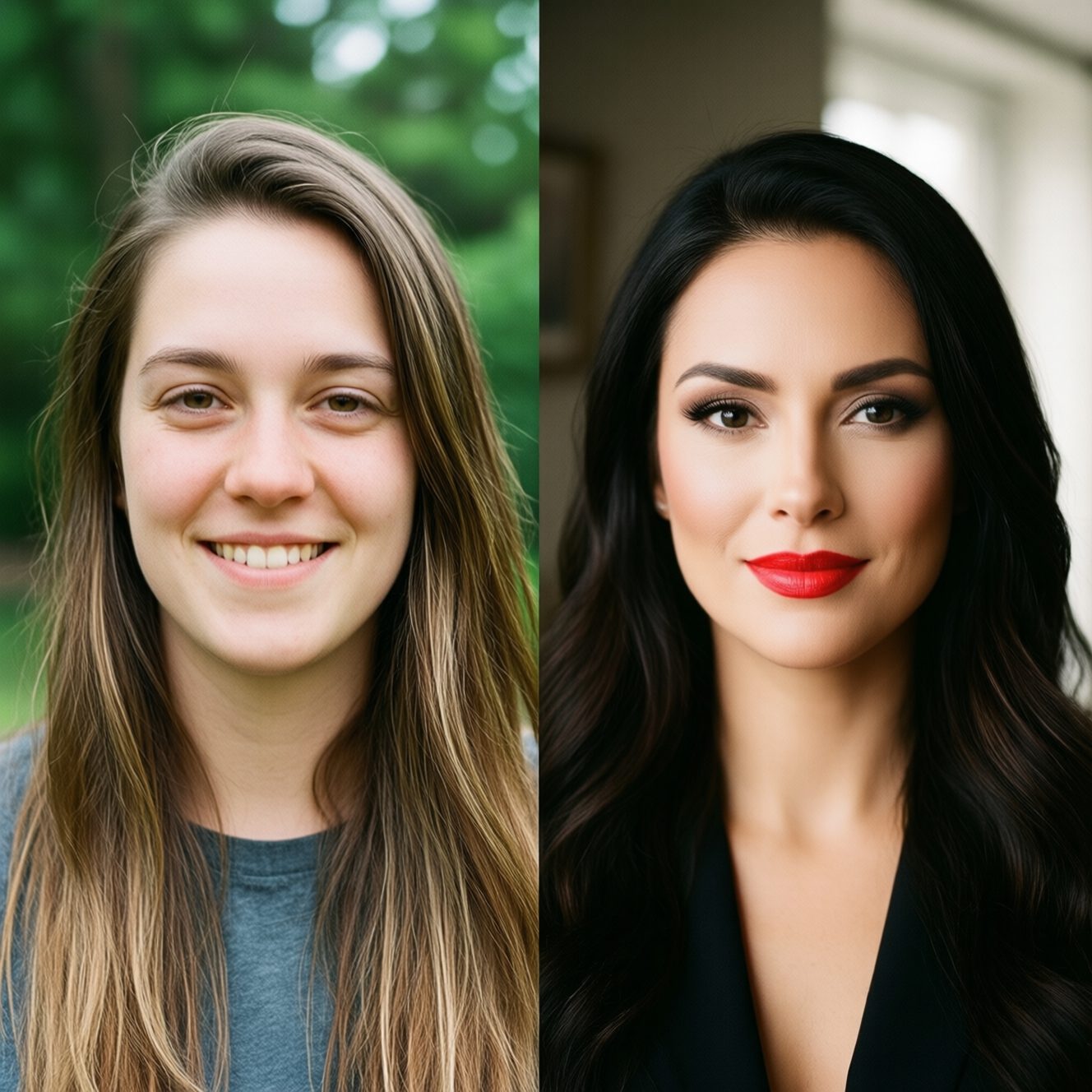 AI headshot generation interface showing before and after transformation