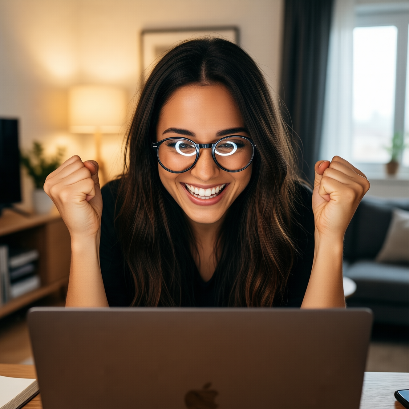 Content creator celebrating successful 4K video upload with viral engagement