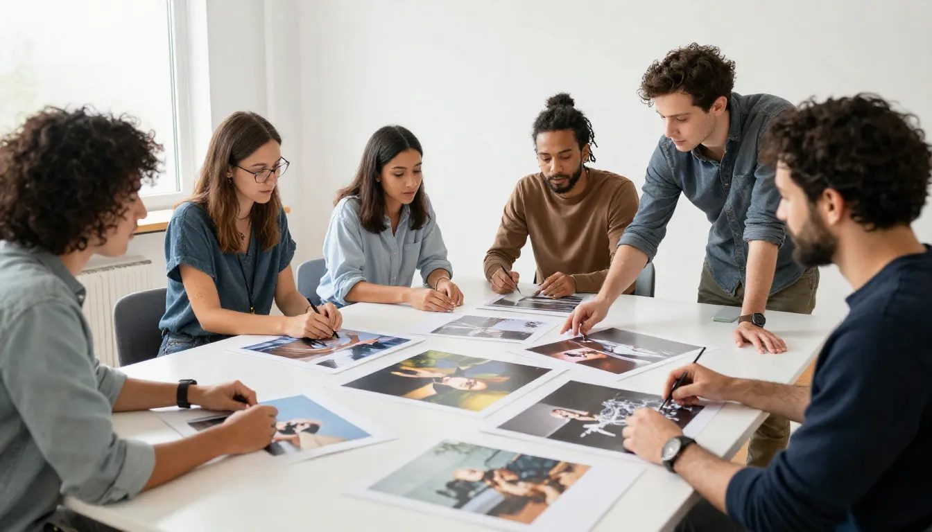 Diverse professionals using photorealistic AI images for marketing and stock photography