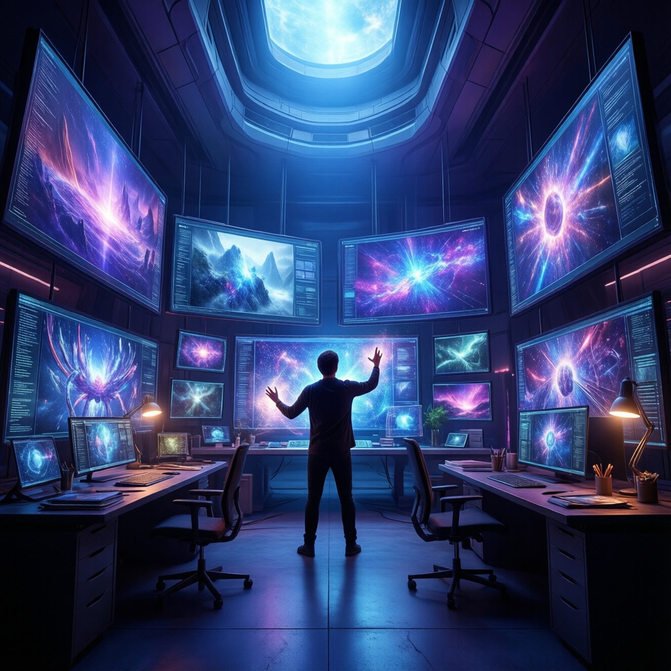 Futuristic AI content creation ecosystem