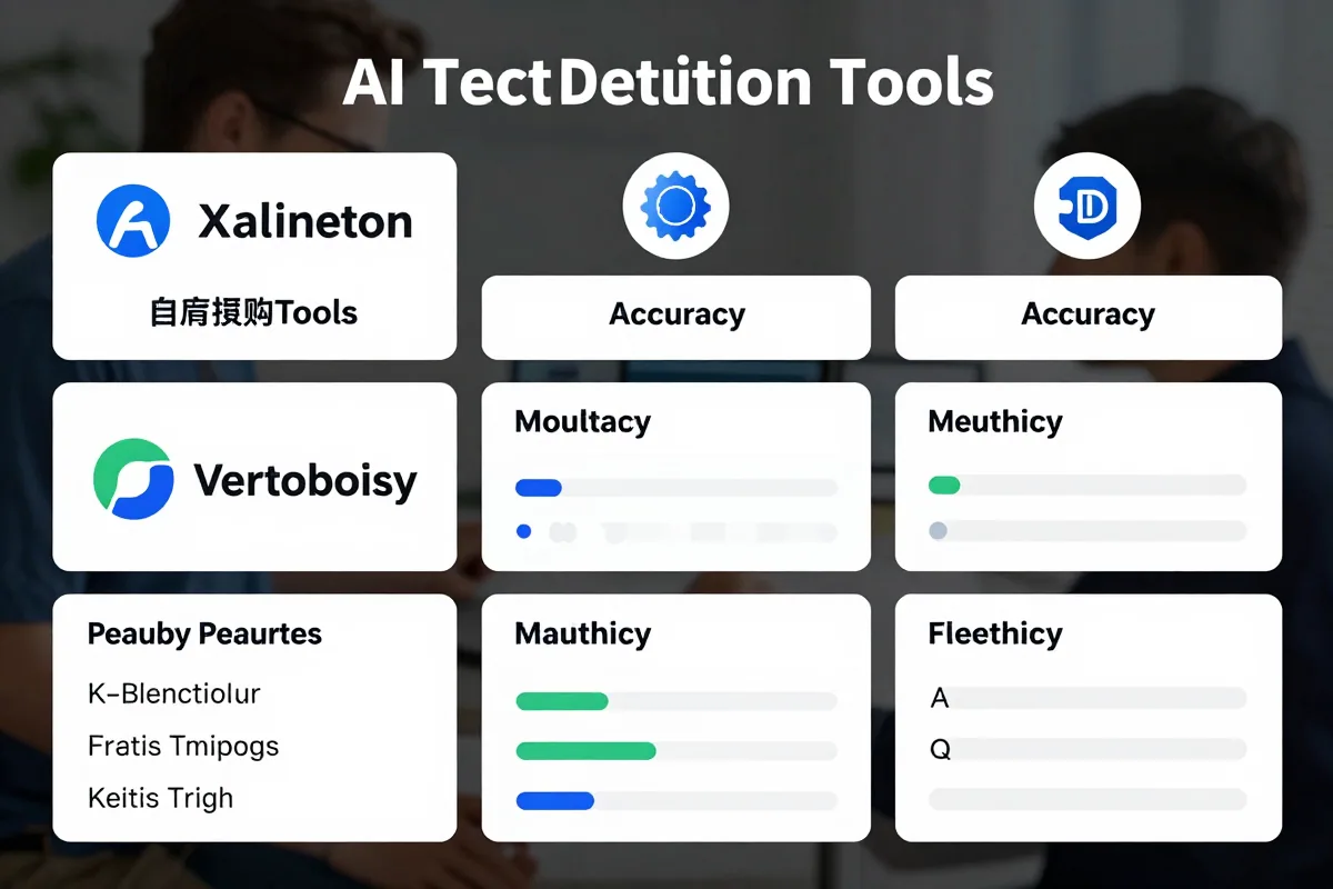 Eight AI text detection tools comparison grid showing features accuracy and pricing tiers
