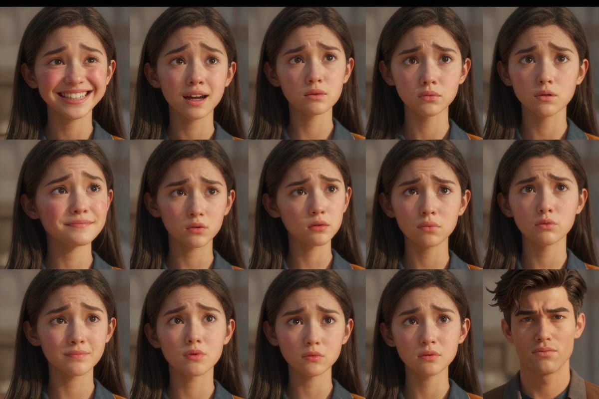 Grid of diverse AI avatar faces showing range of expressions and ethnicities