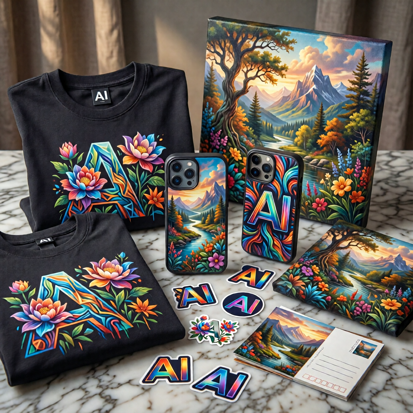AI-generated print-on-demand products collection