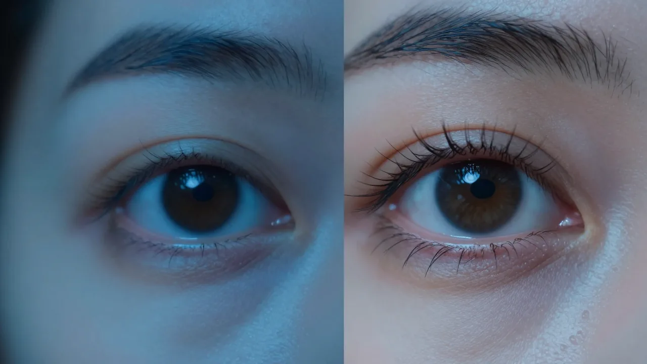 A low-resolution portrait on the left next to a 16K upscaled version on the right, shown at 100% zoom to reveal real texture versus smeared artifacts