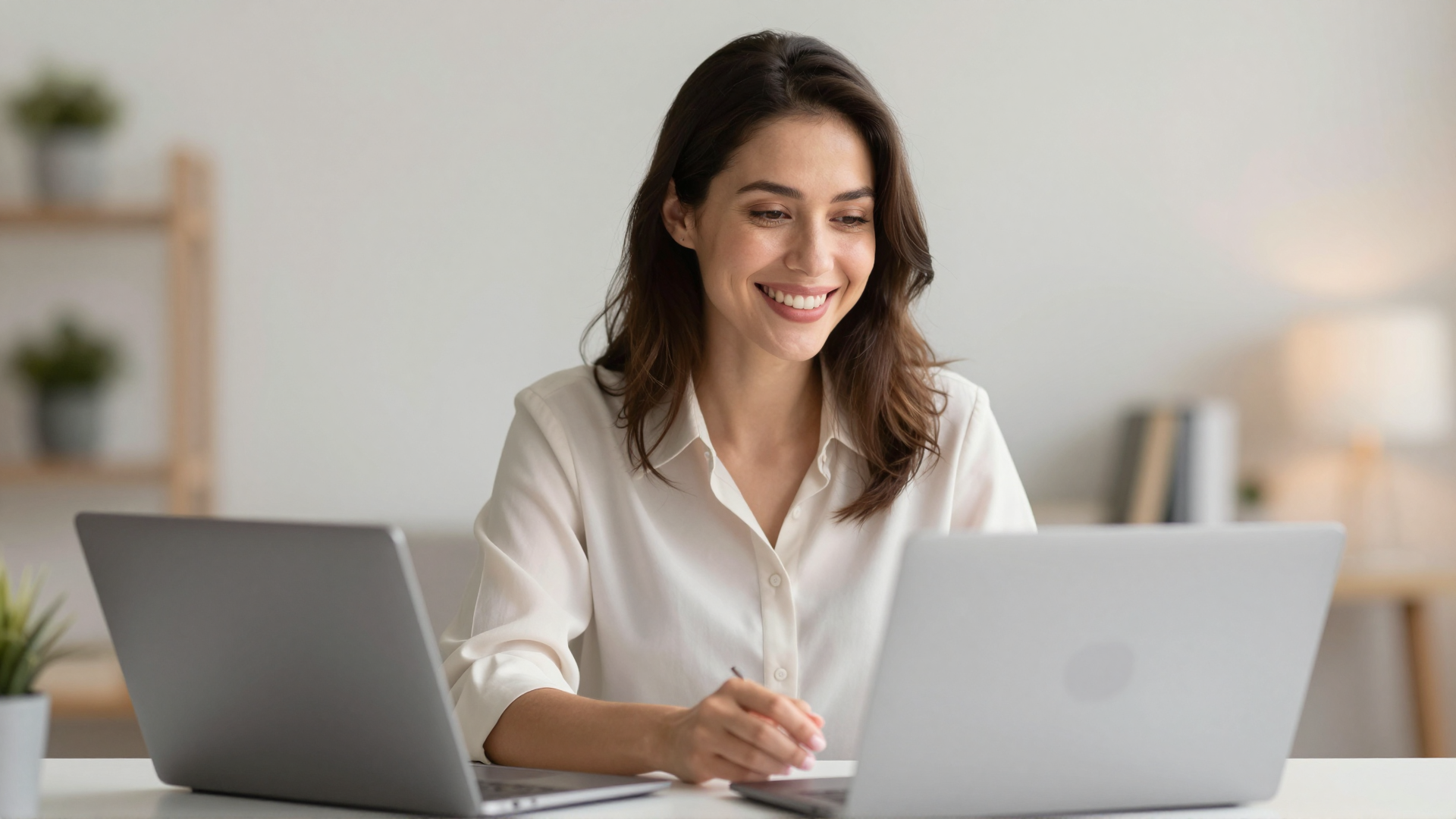 A person looking polished and well-lit on a video call with GlowCam