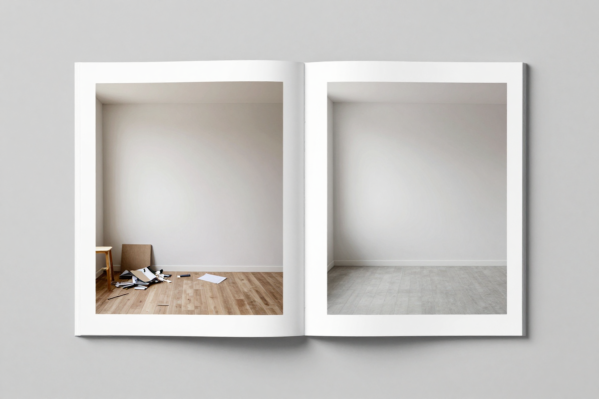 Side-by-side before and after room edit prints representing a feature comparison