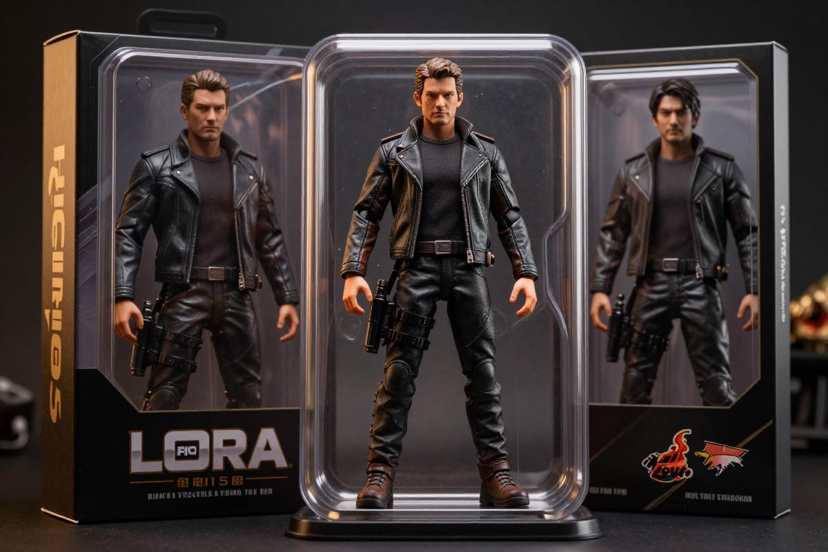AI-generated Hot Toys style premium collector action figure with deluxe packaging using Hot Toys LoRA