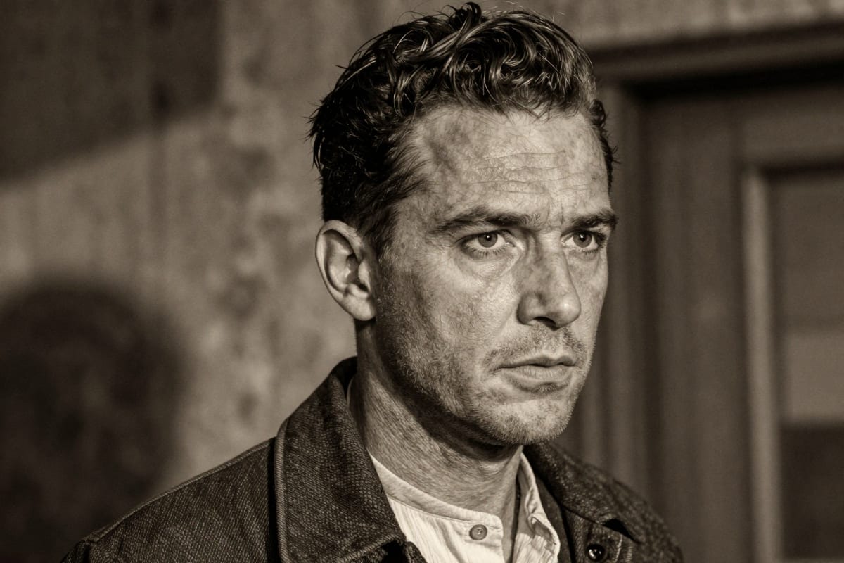 Vintage retro comic book-style portrait with crosshatch shading, dramatic shadows, and a nostalgic 1940s pulp adventure aesthetic