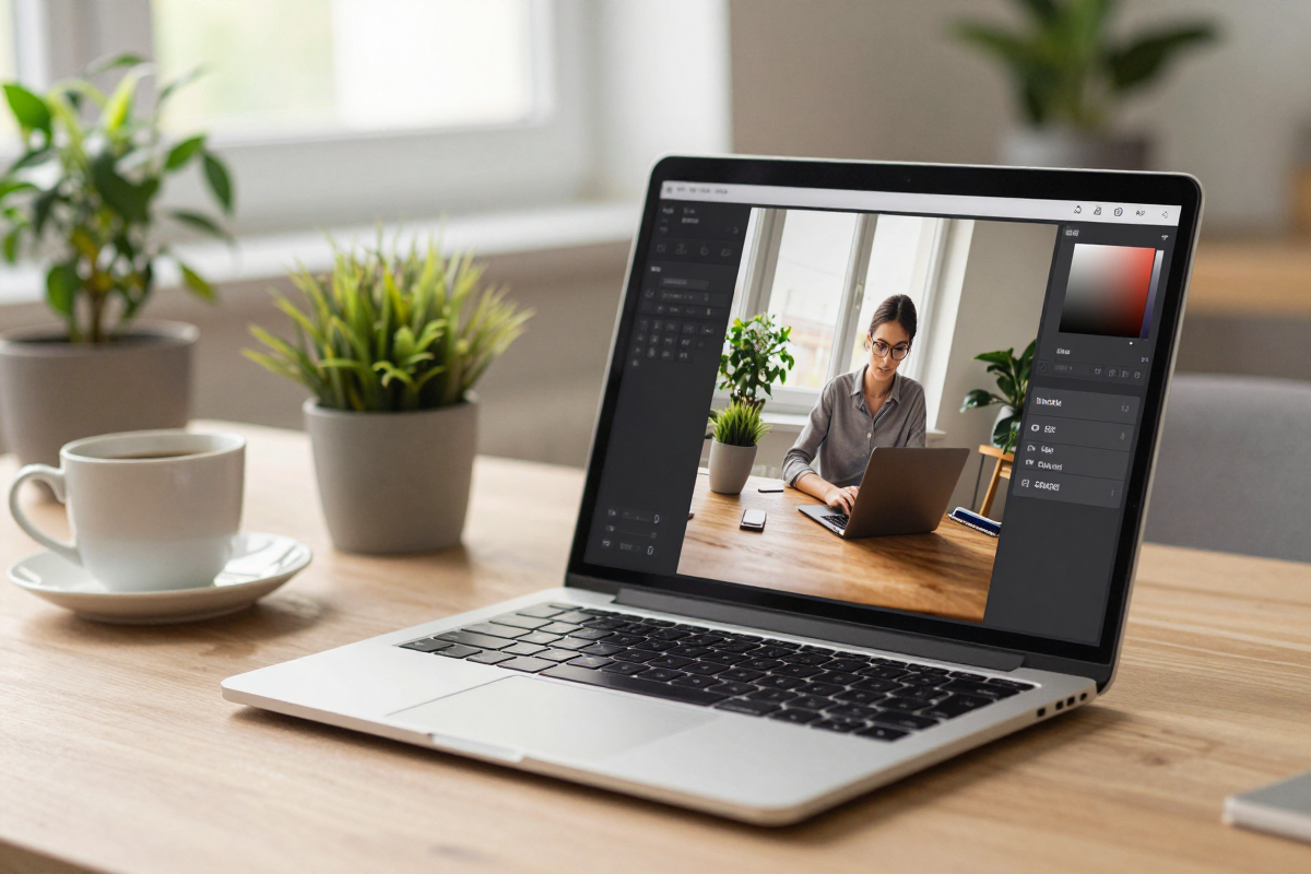 A creator comparing AI photo tools on a laptop