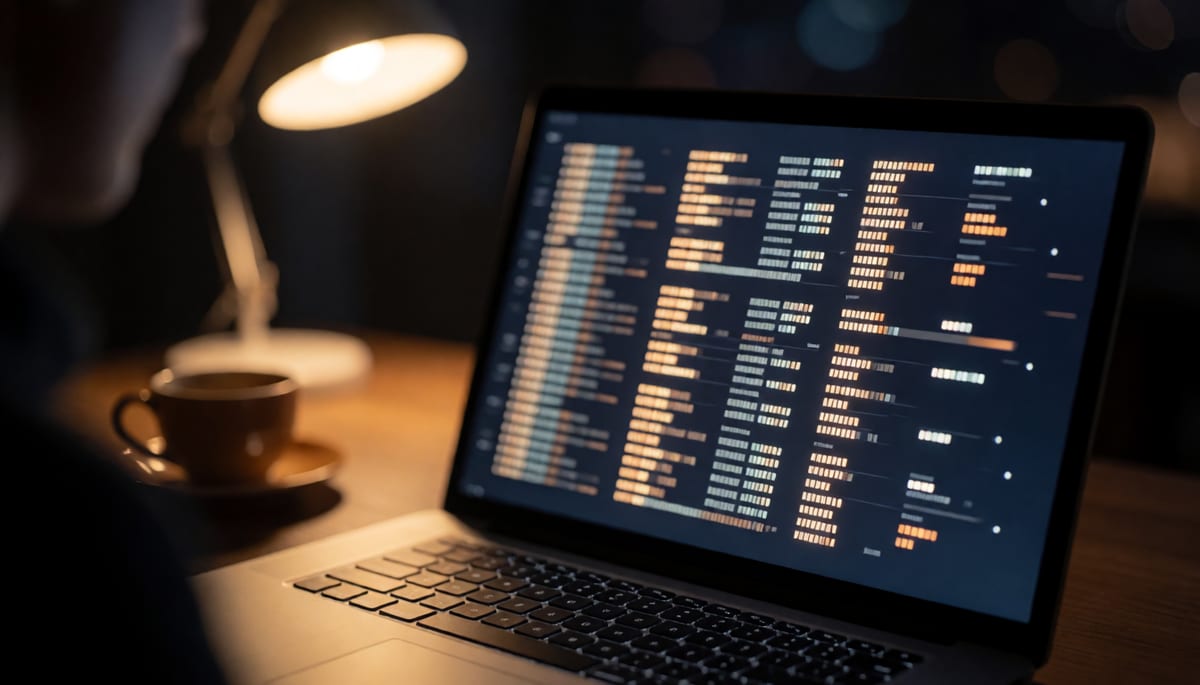 Close-up of a laptop screen showing a file manager with very large model checkpoint files, warm desk lamp light
