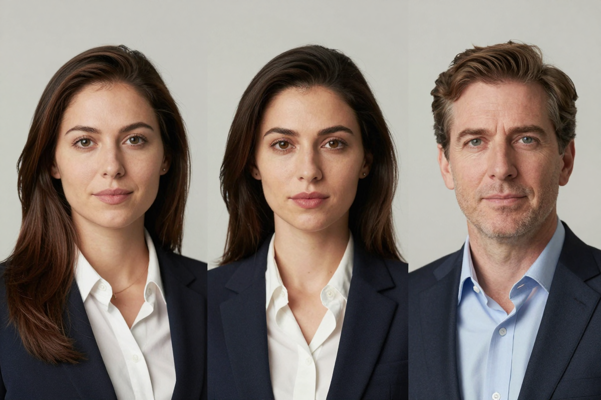 Three varied professional AI studio headshots arranged side by side