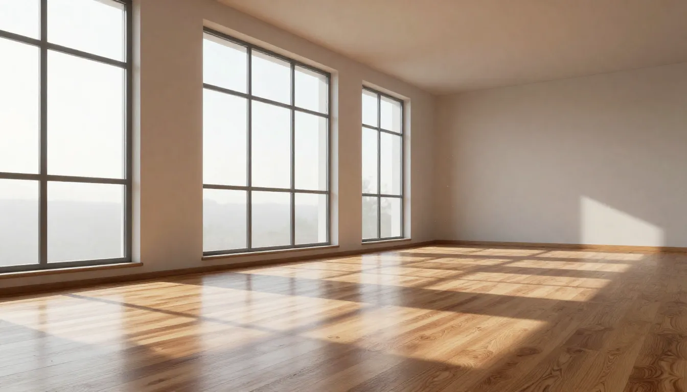16K upscaled real estate interior showing sharp window light and floor texture