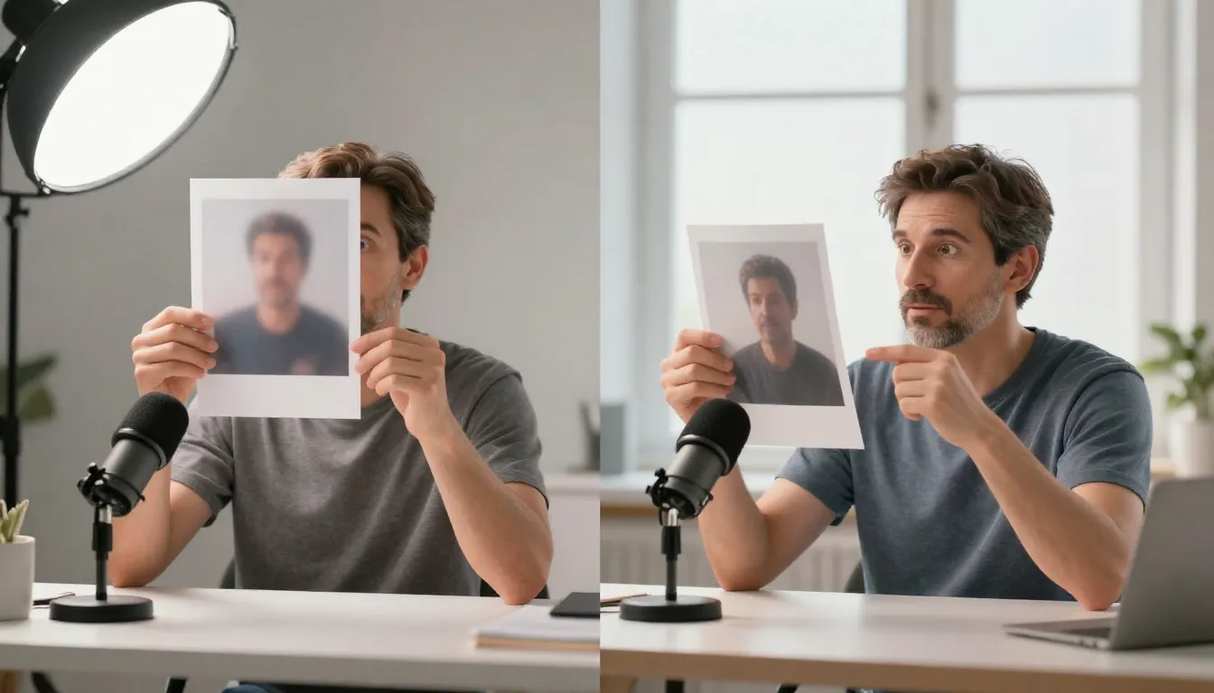Side-by-side comparison of low-res versus high-res avatar input for podcast video