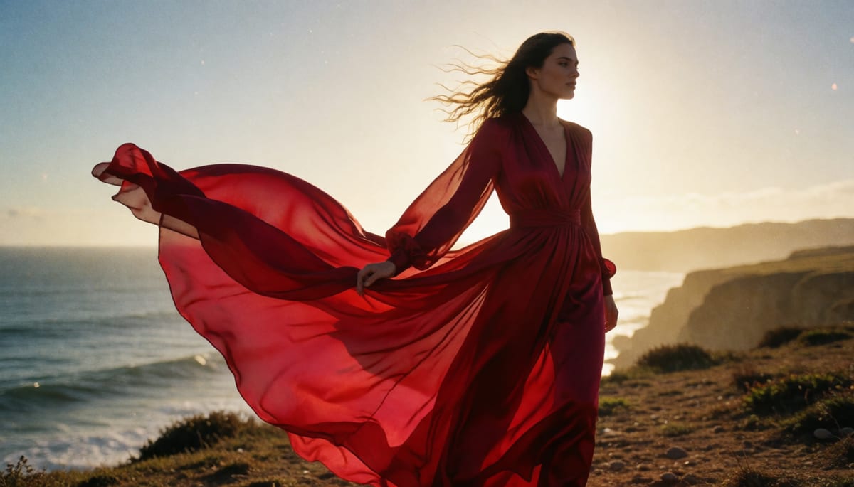 Krea 2 cinematic fashion editorial scene at golden hour
