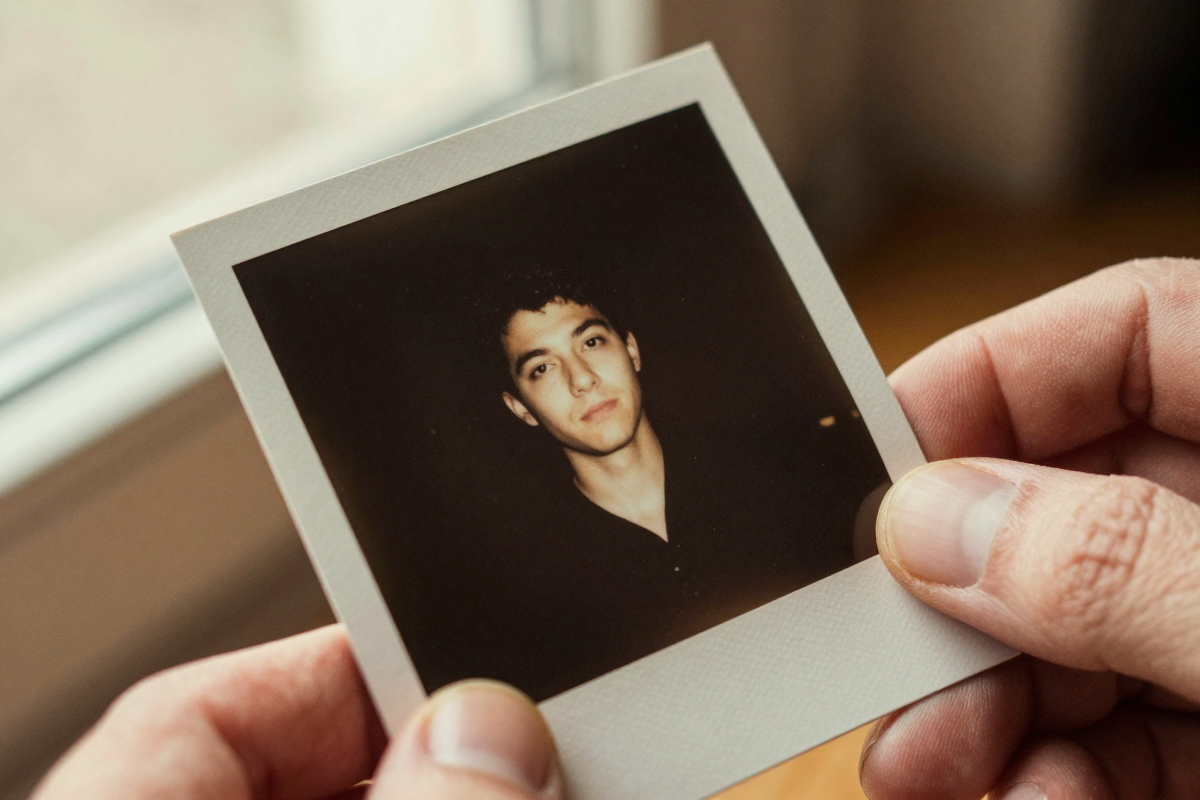 Macro of a restored vintage photo showing detail recovery and faithful upscaling