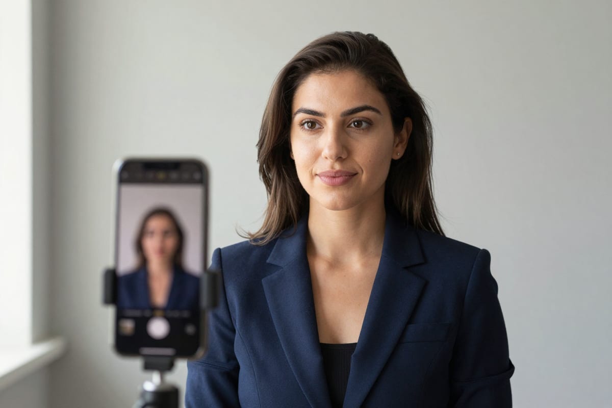 Founder posing for a head-and-shoulders portrait in soft window light, building a photo wardrobe for personal brand reels