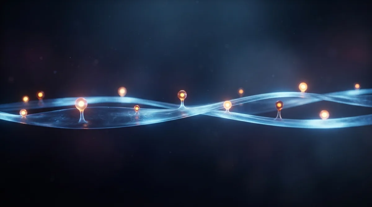 A timeline of milestones rendered as glowing markers