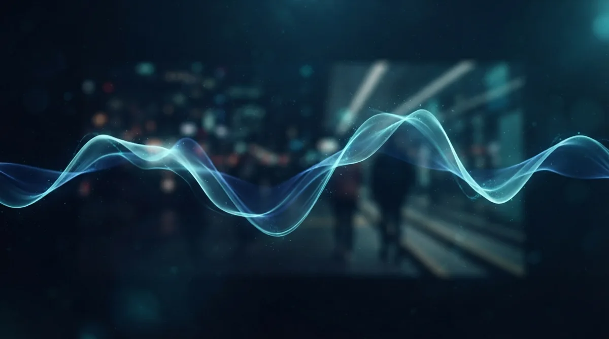 Sound waveform overlaid on a video frame representing native audio generation