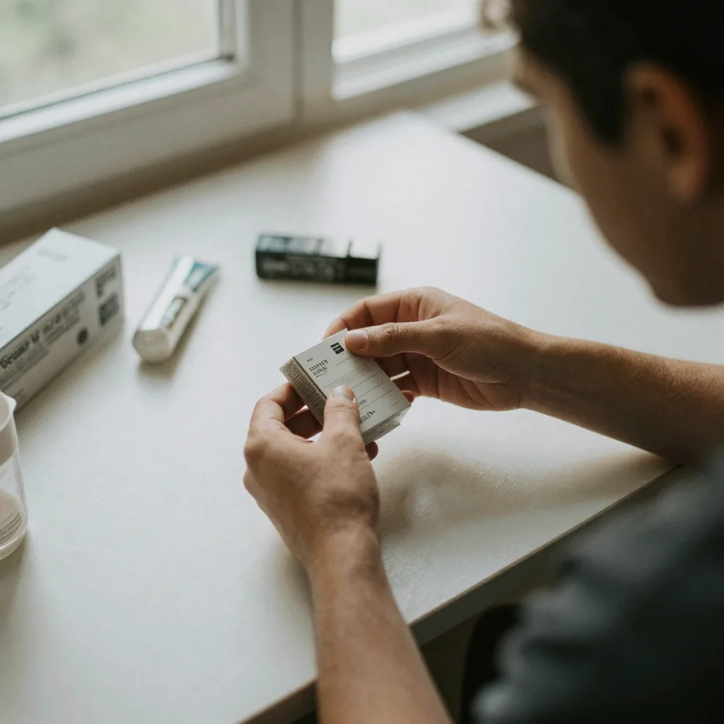 a person unboxing a product at a table filmed from above, casual authentic vibe, natural light