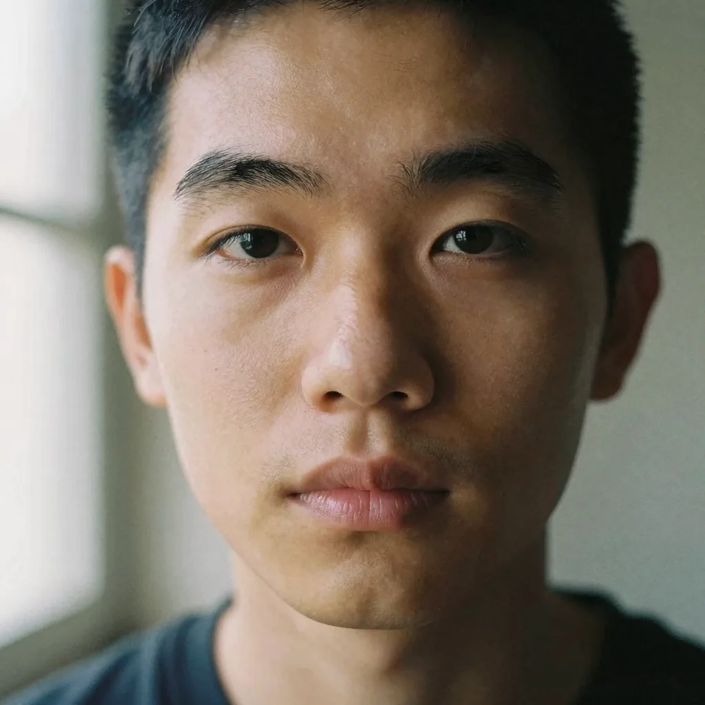 a natural, un-retouched portrait of a person's face with authentic skin detail, soft light
