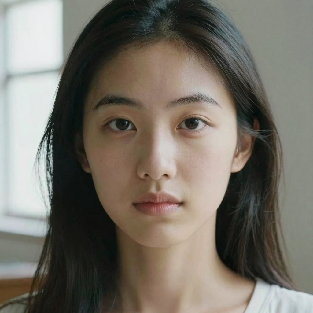 a close-up portrait with smooth natural skin and clean details, soft light
