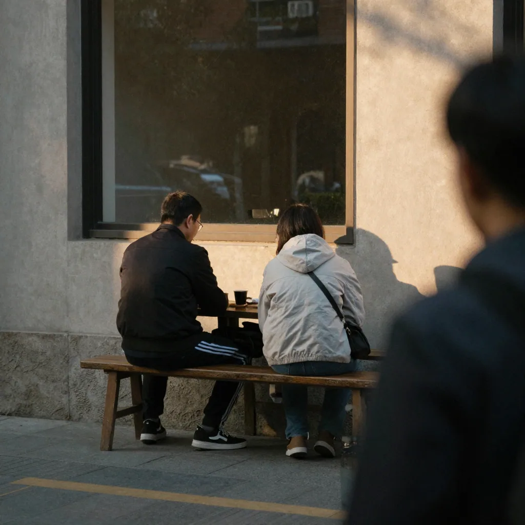 a candid realistic street photo at golden hour, shallow depth of field