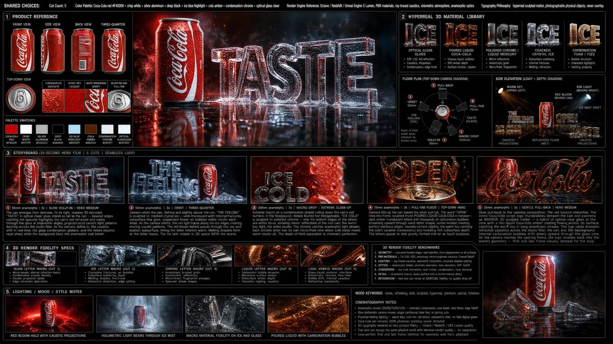 AI-generated Coca-Cola production-bible storyboard at 4K