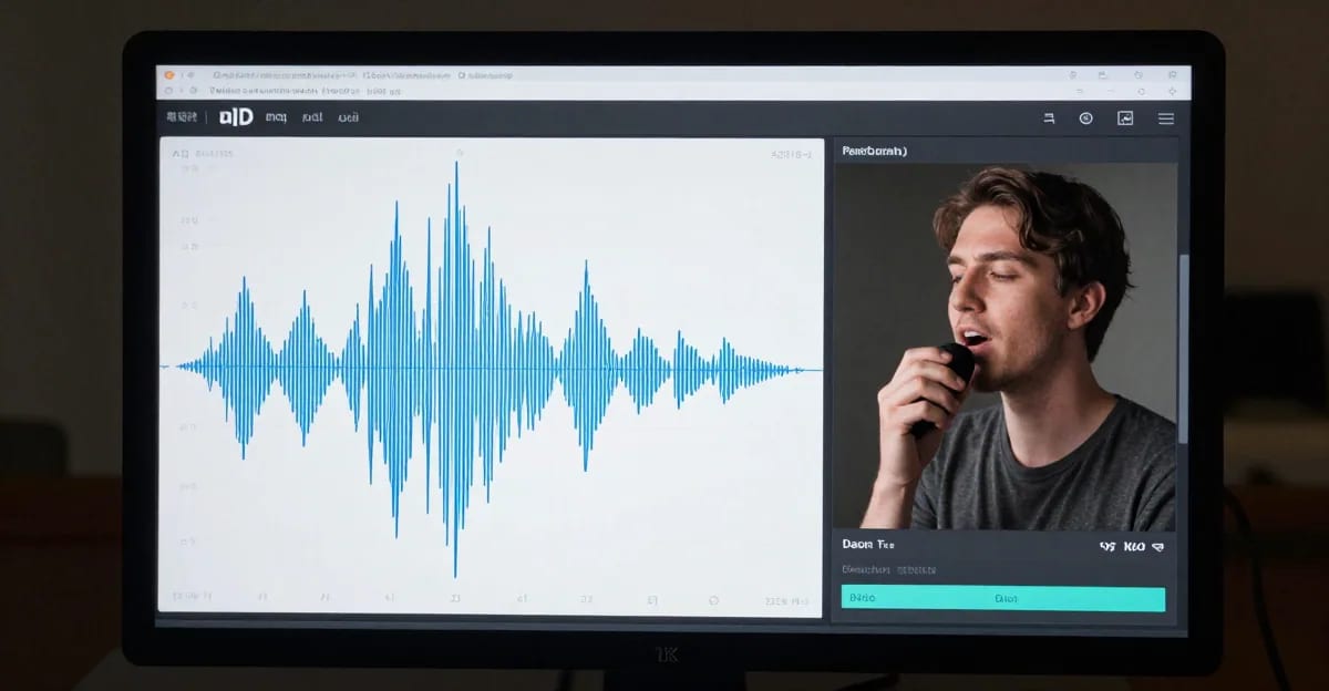 Audio waveform analysis interface showing comparison between real human voice and AI-cloned synthetic voice patterns