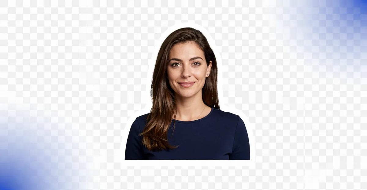 Portrait subject cleanly separated from background into transparent PNG, background fading into pixels that never reach a server