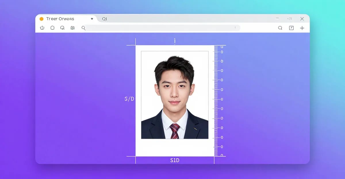 A portrait photo being resized to standard 2x2 inch passport dimensions in a browser tool