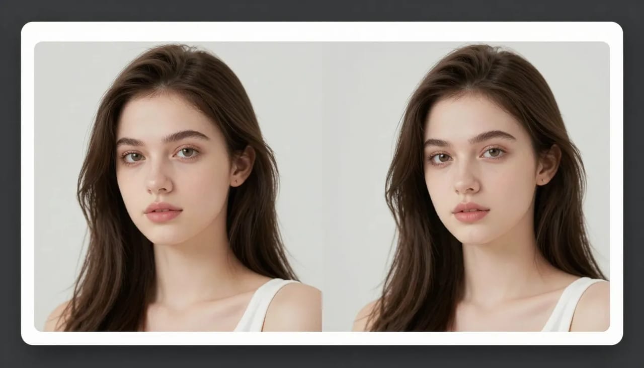A low-resolution photo being upscaled by AI into a sharp, high-detail image