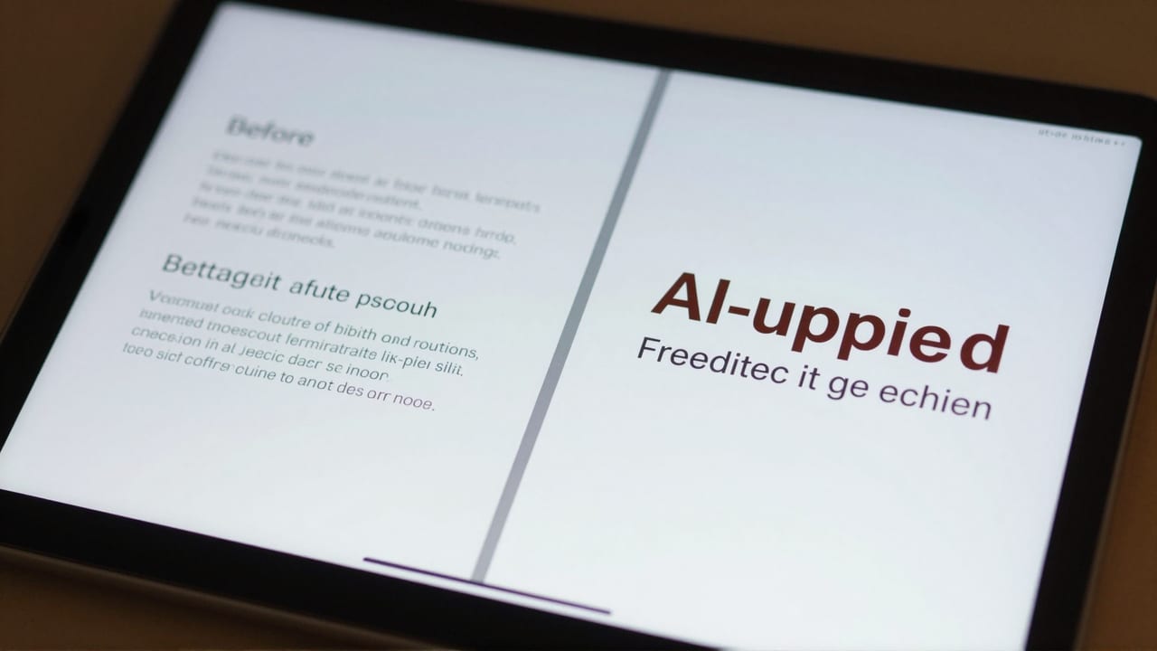 AI tool editing text inside a product label image, showing original and updated text side by side