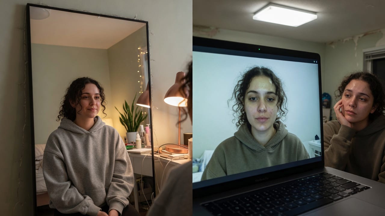 Mirror versus webcam: why the camera makes you look worse than real life