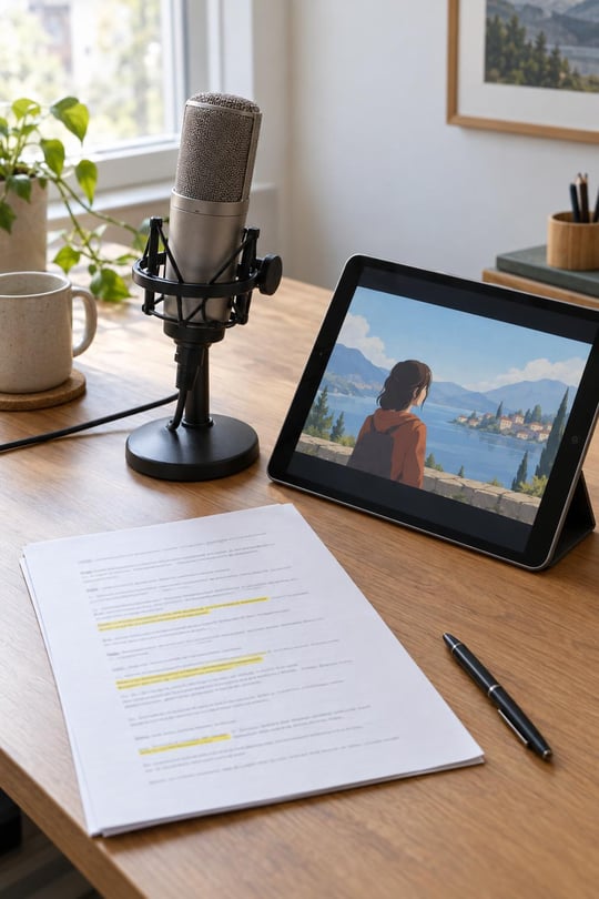 Your script, read aloud, with a picture per beat.