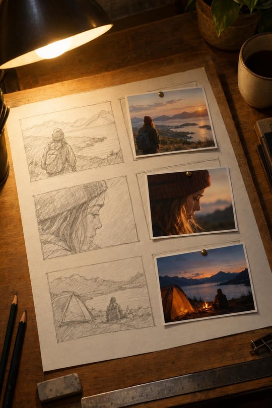 Sketch each shot first, render it second.